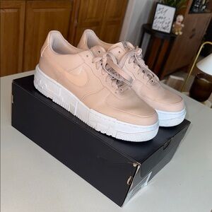 Nike Beige Air Force 1s Pixel Sneakers Low-Top